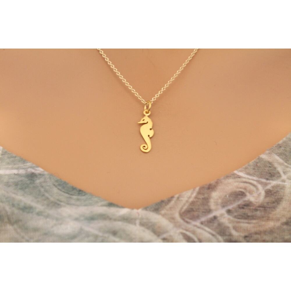 Flat Seahorse with 24K Gold Plated Necklace